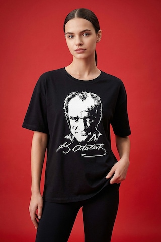 Tommy Life Siyah Ay Yıldız Baskılı Unisex T-shirt - 88510