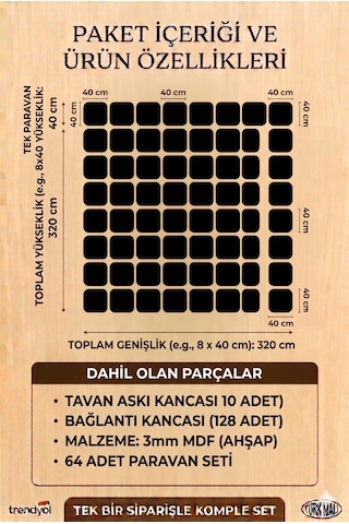 Satranç Takımı Lazer Kesim Paravan, Ahşap Separatör, Oda 4'lü Panel Levha Model21 40 X 40 Cm 16 Set 64 Adet Panel