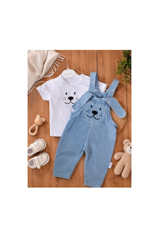 Baby Buu Kulak Detaylı Erkek Bebek Yazlık Bayramlık Salopet Bahçıvan Tulum Takımı 6-9ay, 9-12ay, 12-18ay, 18-24ay Beyaz Beyaz