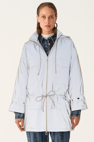 Perspective Kapüşonlu Fermuarlı Cepli Uzun Kollu Gri Kadın Mont 2