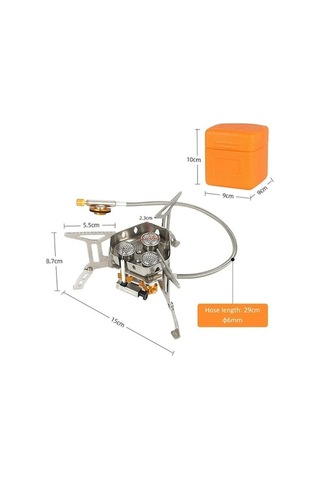 Prestigegoods Piknik Katlanabilir Üç Brülör Rüzgar Geçirmez Çelik Ocak Gümüş, Taşınabilir, 201 Paslanmaz Çelik, 50cm Bakır Hortumlar Gümüş