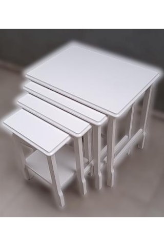 Zigon Sehpa Kayın Ahşap TORNA  Klasik  Model Lake Parlak Beyaz Renk 4lü El Yapım