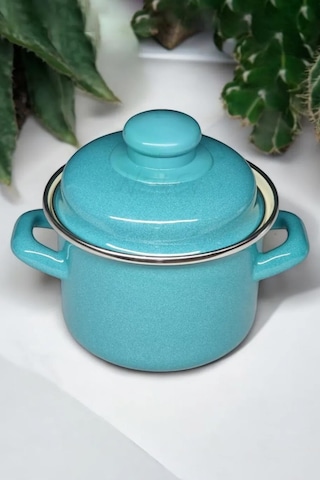 Nishev İtalyan Emaye Mini Derin Tencere 12 Cm 900 Ml Turkuaz Turkuaz