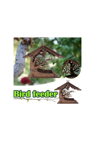 Yuntech01 Ahşap Evcil Kuş Yemehane, Doğal Renkli, Çift Kuş Barınabilir, Bahçe Dekoru, Asma Veya Konabilir, Dıy Montajlı, Çevre Dost Malzeme