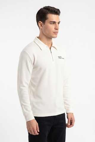 Opınıon Erkek Spor Polo Yaka Petek Dokulu Sweatshırt Bgl-st05442 Beyaz