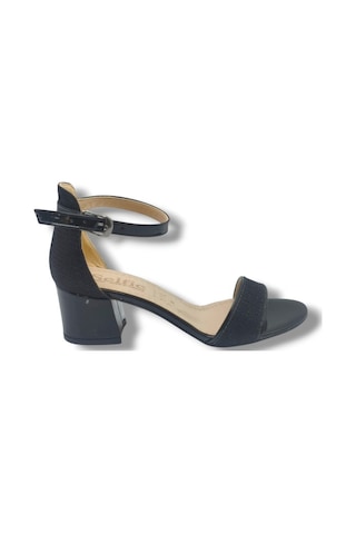 Selfie 4270-26 Simli Rugan Tek Bant Orta Topuk Fashion Kadın Sandalet 5,5cm Siyah