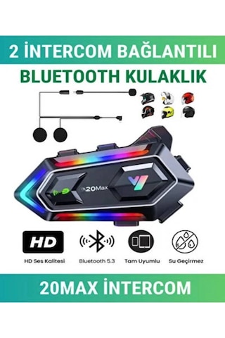 V20 Bluetooth 5.0 Motosiklet Kask Kulaklık Intercom Işıklı, Gürültü Engelleme, Uzun Pil
