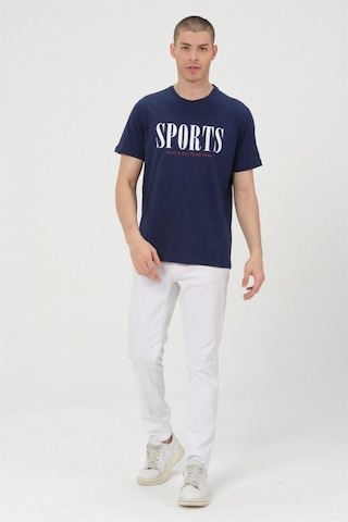 Rich Erkek Lacivet Basic T-shirt Baskılı Slim Fit %100 Pamuk Tişört Lacivert
