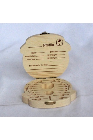 Geeroyoo Bebek Diş Saklama Kutusu - Ahşap Yapı, Erkek/kız Seçenekli, İngilizce Versiyon, 13x13x3.5cm