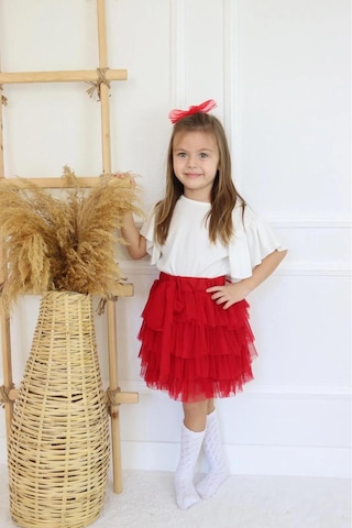 Miniko Kids Kız Çocuk 23 Nisan Tül Etekli Kısa Kol İkili Takım Pembe