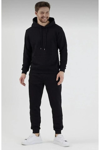 Hırsch Kapüşonlu Siyah Eşofman Takımı Unisex Oversize 2 Iplik Siyah