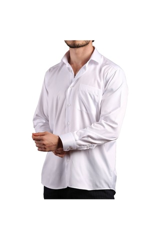 Beyaz Büyük Beden Rahat Kesim Micro Kumaş Kol Düğmeli Regular Fit Erkek Gömlek - 190-1 001