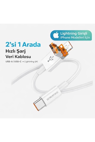 2 Si 1 Arada Usb-a / Usb-c Lightning Hızlı Şarj Ve Veri Kablosu Apple Uyumlu iPhone