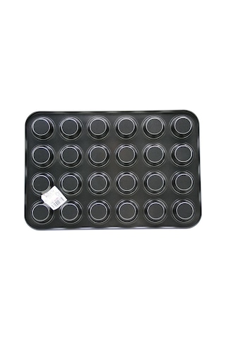 24 Gözlü Metal Muffin Kek Kalıbı Siyah Renkli
