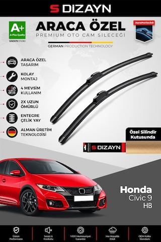 S-dizayn Honda Civic 9 Hatchback Ön Cam Silecek Seti 2012-2015 Premium Araca Özel 65-45 Cm A+ Kalite