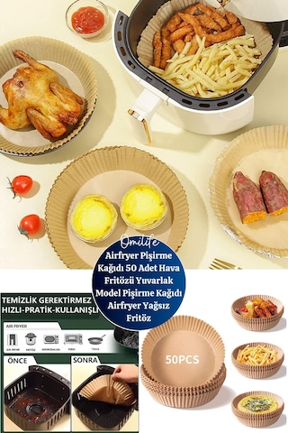 Airfryer Pişirme Kağıdı 50 Adet Hava Fritözü Yuvarlak Model Pişirme Kağıdı Airfryer Yağsız Fritöz