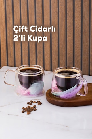 Perotti 16797 Double Feather Çift Cidarlı Kupa 2 Adet 200 Ml Şeffaf