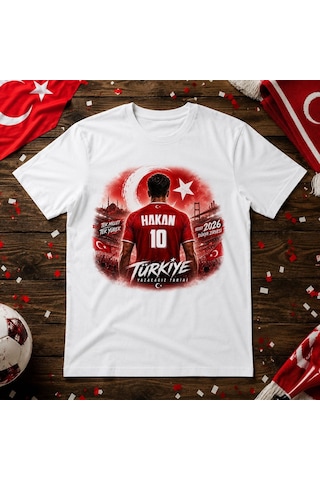 Bk Gift Kişiye Özel Türkiye Taraftar Temalı 2026 Dünya Kupası Tasarımlı Tişört-1, Tek Yürek Milli Takım Ruhu Beyaz