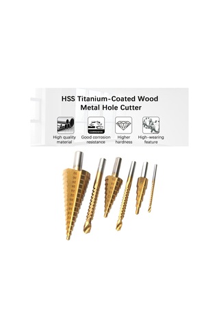 Geeroyoo Hss Titanyum Kaplı 3 Adet Aşama Matkap 4-12/20/32mm + 3 Adet Testere Matkap 3/6/8mm Triangular Saplı 6'lı Set - Plastik Kutu Paketi
