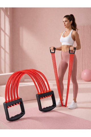 Kırmızı Çok Amaçlı Direnç Lastiği Ve Göğüs Genişletici 4 Tüplü Profesyonel Fitness Seti