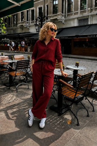 Seeh Bordo Uzun Kollu %100 Pamuk Müslim Gömlek Takım Sh365 Regular
