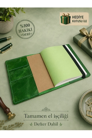 Bilikolik Hakiki Deri A5 Defter Kılıfı, El Yapımı, Telefon Cepli Ajanda Organizer, Defter Ve Kalem Dahil Yeşil