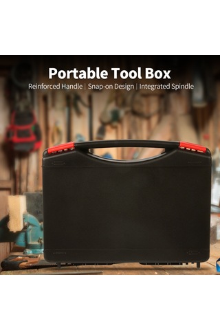 Jeemson Sert Abs Malzemeyle Yapılmış Ergonomik Kollü, Sıkma Dayanıklı, Kırılmaya Dayanıklı, Snap-on Kapaklı Siyah Çelik Araç Gereç Kutusu