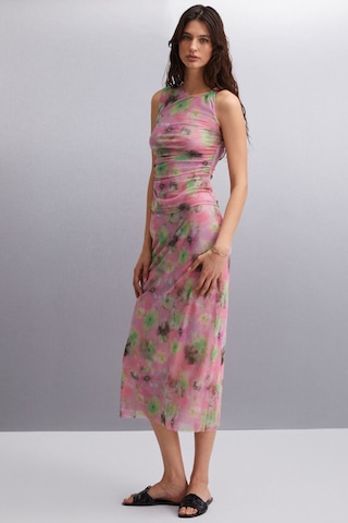 Ethıquet Jaxie Kadın Slim Fit Su Desenli Tül Astarlı Pembe Etek