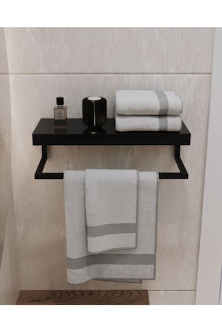 Aju Havluluk Duvara Monte Raf Aksesuarlık Şal Askılığı Ev Banyo Mutfak Düzenleyici Çok Amaçlı Raf Siyah Siyah