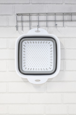 Yer Kaplamaz Katlanır Kare Süzgeç - Katlanabilir Kare Yıkama Süzgeci - Akordiyon Pirinç Süzgeci Beyaz - Gri