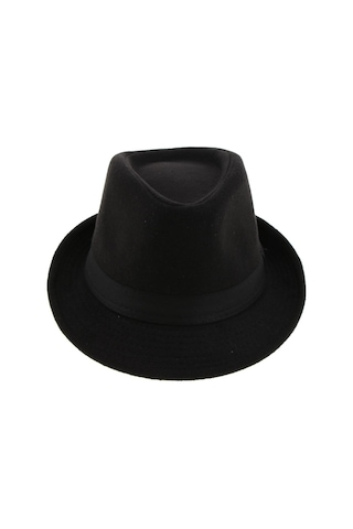 Klasik Tarz Retro Desenli Sıcak Tutan Yün Keçe Erkek Şapkası, Gangster Havalı Trilby Fedora Modeli, Dar Kesim Şık Aksesuar Siyah