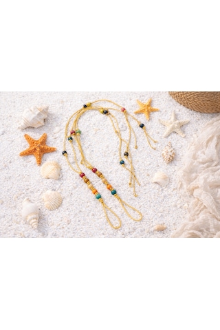Bohem Barefoot Sandal Renkli Ahşap Boncuklu Çift Halhal Çok Renkli