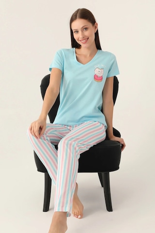 Arnetta 2888 Pamuklu Kısa Kol Kadın Pijama Takımı Açık Mavi