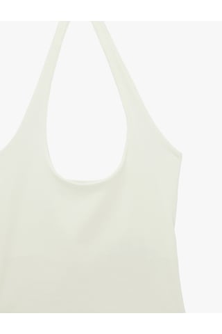Koton Pamuklu Ribanalı Slim Fit Sırt Dekolteli U Yaka Bluz Beyaz 6sak10338ek