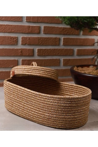 Jüt Hasır Sepet Oval Kapaklı Organizer 30x20