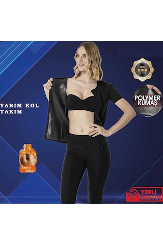 Termal Yarım Kollu Fermuarlı Takım ( Atlet + Tayt ) Siyah