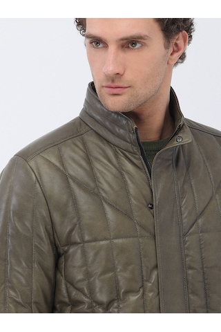 Kip Zeytin Yeşili Deri Mont Çok Renkli