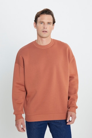 AC&Co / Altınyıldız Classics Erkek Acık Kahve Oversize Fit Bol Kesim Pamuklu İçi Polarlı Bisiklet Yaka Sweatshirt Açık Kahverengi
