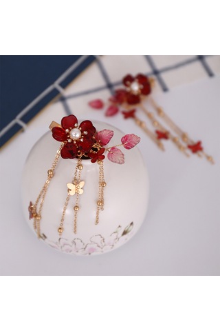 "kelebek Püsküllü 2pcs Vintage Çiçek Saç Klipleri-düğün Ve Festivaller İçin Çin Esintili Gelin Saç Aksesuarları" Çok Renkli