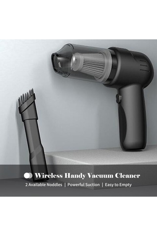 Springsun Siyah El Tipi Taşınabilir Süpürge - 100w 9kpa Güçlü Emme - Ev, Araba, Ofis İçin 2 Fişli Usb-c Şarjlı Mini Süpürge