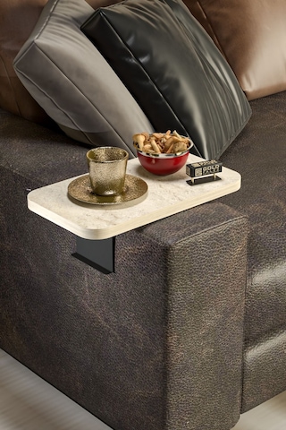 Yan Sehpa Ayarlanabilir Tepsi Dikdörtgen Dekoratif Modern Yatay Dikey Koltuk Sehpası Traverten Ekru