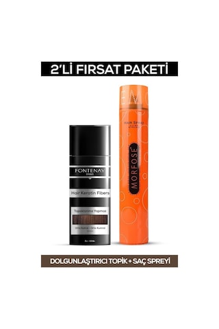 Fontenay Saç Dolgunlaştırıcı Keratin Fibers Orta Kahve Topik Saç Tozu 50gr + Saç Spreyi 2'li Set 2 62796455