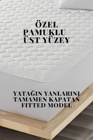 Ely Parker 200x200 Sıvı Geçirmez Alez Mikro Kapitoneli Fitted Battal Su Yatak Koruyucu MKRKAPFIT200200 Beyaz Çift Kişilik 200 x 200 Beyaz