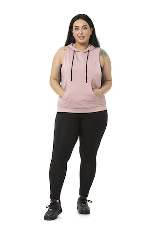Disentis Büyük Beden Kanguru Cepli Kapüşonlu Geniş Kol Oyuntulu Pudra T-shirt-pudra Pudra