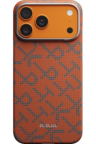 Apple Apple iPhone 17 Pro Kılıf M-safe Uyumlu Aramid Fiber Pitaka Tactile Woven Monogram Seri Kapak Mavi-turuncu Mavi - Turuncu