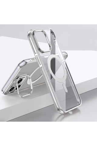 Apple Uyumlu iPhone 15 Pro Max Kılıf Magsafe Şarj Özellikli Wlons Standlı Efsane Kapak Siyah