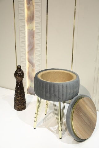 Bianco Metal Ayaklı Puflu Zigon Sehpa Altın Antrasit Gri Gold Anthracite Gray