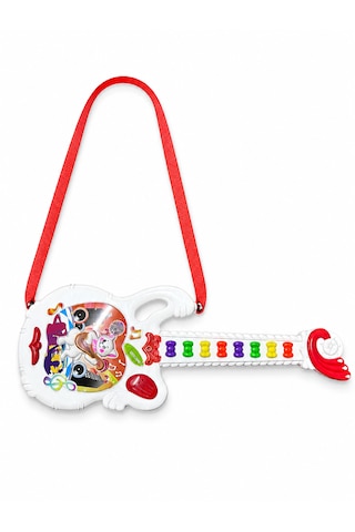 Mini Müzikli Oyuncak Gitar Kırmızı Beyaz