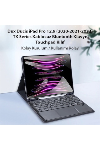 Dux Ducis İpad Pro 12.9 2020/2021/2022 Tk Series Kablosuz Bluetooth Klavye Touchpad Kılıf- 5775 Çok Renkli