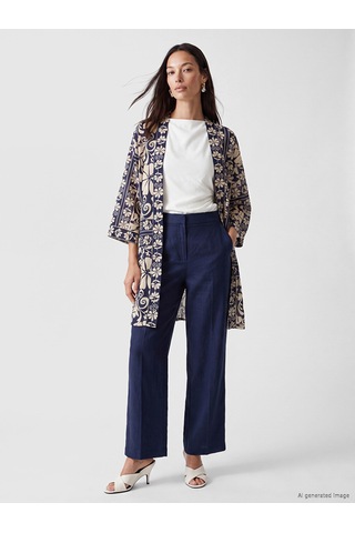 Lcw Everyday Mavi Şal Yaka Desenli Beli Kuşaklı Kadın Kimono